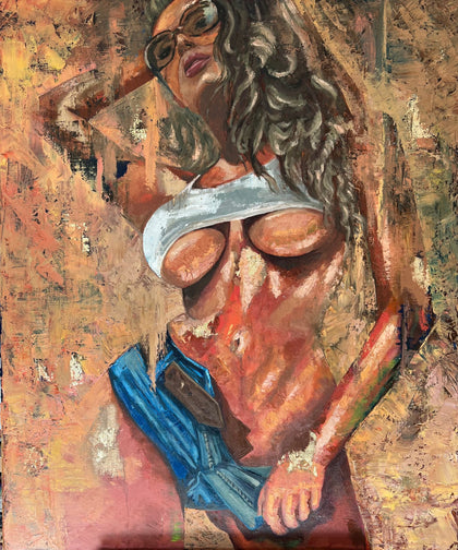 White Top (Gold Leaf), erotic oil painting on canvas, by Willem van der Krieken
