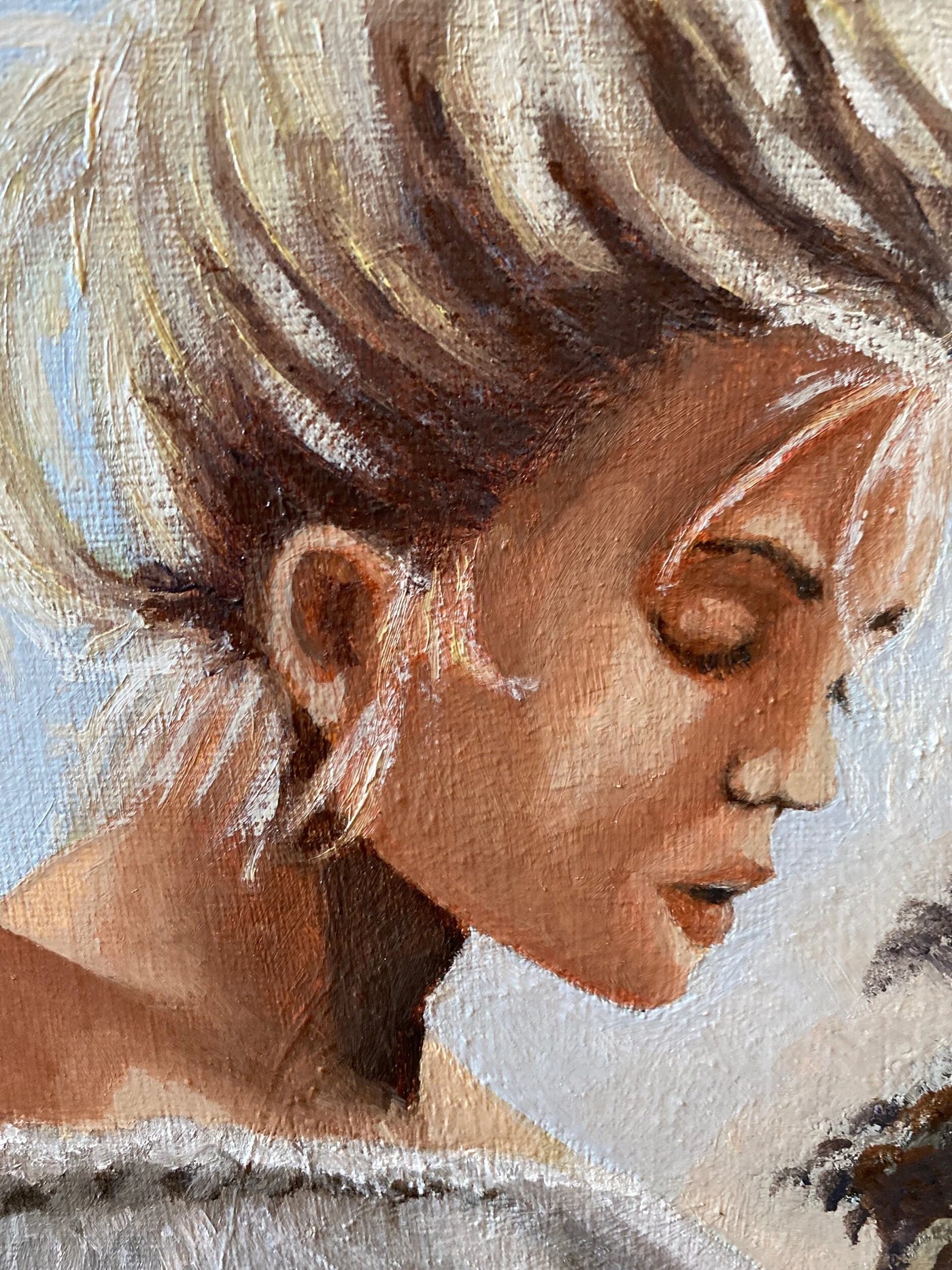 Natalee (White Top), detail, erotic oil painting on canvas, 50 × 30 cm, by Willem van der Krieken