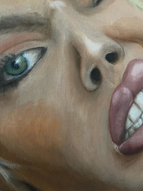 Kayleigh (Tattoos), detail, erotisch olieverfschilderij op doek, 100 × 80 cm, door Willem van der Krieken