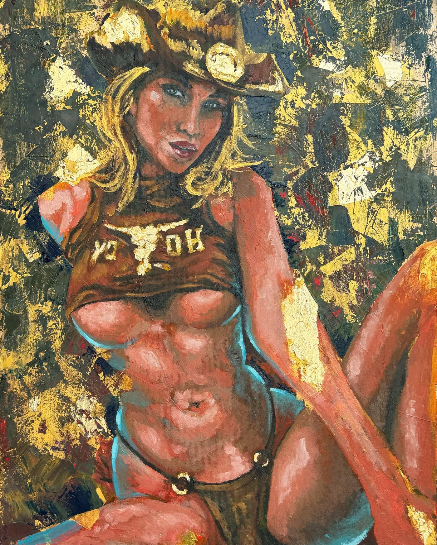 Deelee (Golden Girl), erotic oil painting on stretched canvas, 80 × 60 cm, by Willem van der Krieken