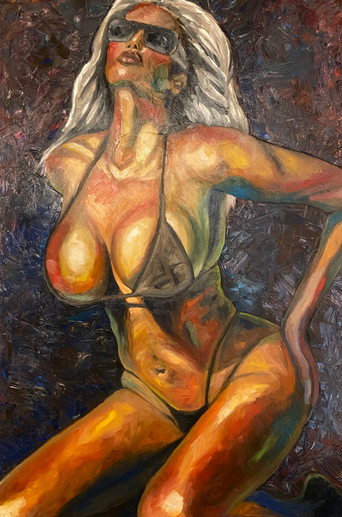 Dana (Black Bikini), erotic oil painting on canvas, 120 × 80 cm, by Willem van der Krieken