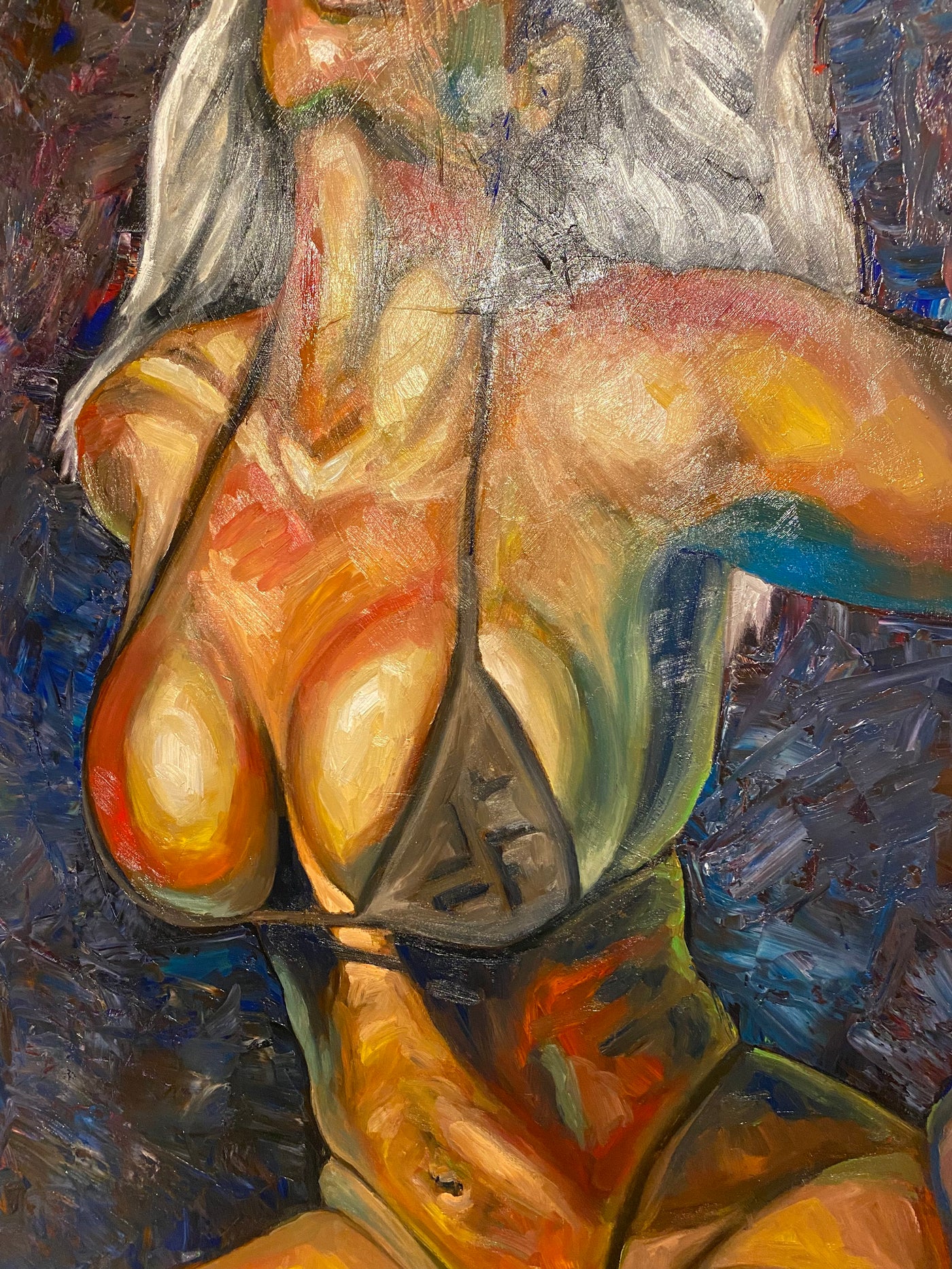 Dana (Black Bikini), detail, erotic oil painting on canvas, 120 × 80 cm, by Willem van der Krieken
