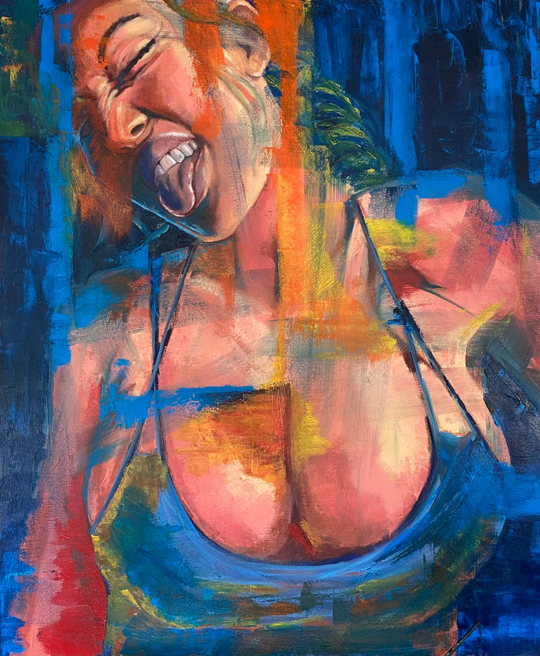 Kayleigh (Smile), erotic oil painting on stretched canvas, 120 × 80 cm, by Willem van der Krieken