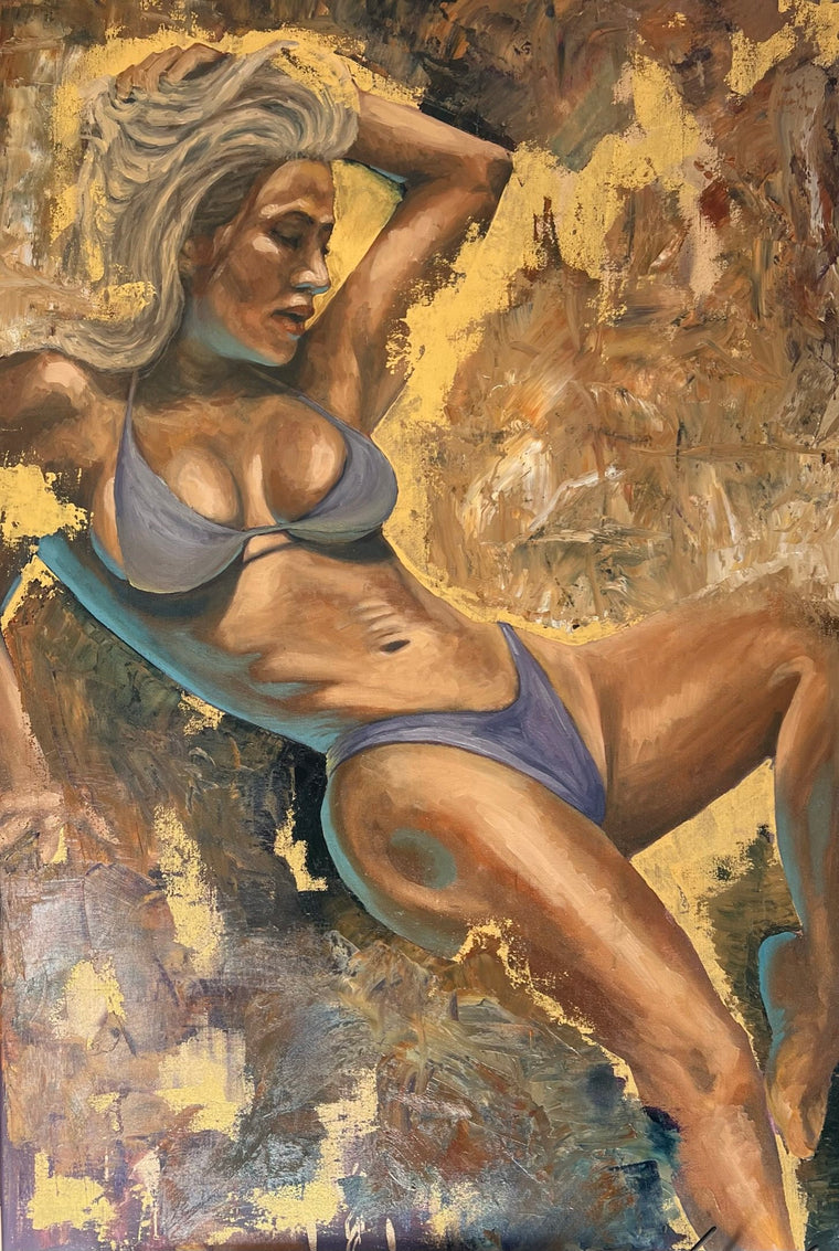 Kindly (On Gold), erotic oil painting on canvas, 120 × 80 cm, by Willem van der Krieken