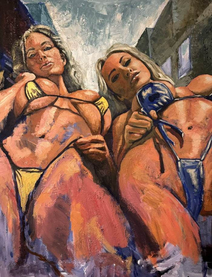 Kayleigh and Emily (Girls), erotic oil painting on stretched canvas, 120 × 90 cm, by Willem van der Krieken