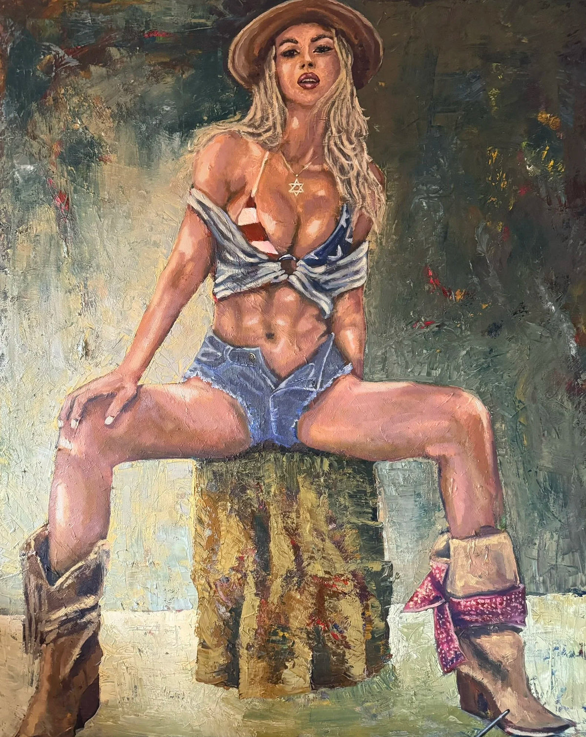 Veronika (American Girl), erotic oil painting on stretched canvas, 100 × 80 cm, by Willem van der Krieken